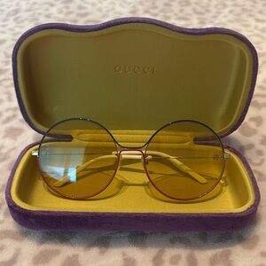 Gucci Women's Sunglasses with Yellow Lenses and Purple Case